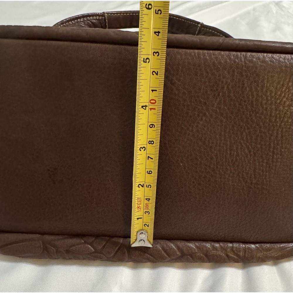 Fossil Brown Leather Embossed Palm Leaf Shoulder Handbag Purse Rustic Boho Chic - Picture 11 of 12